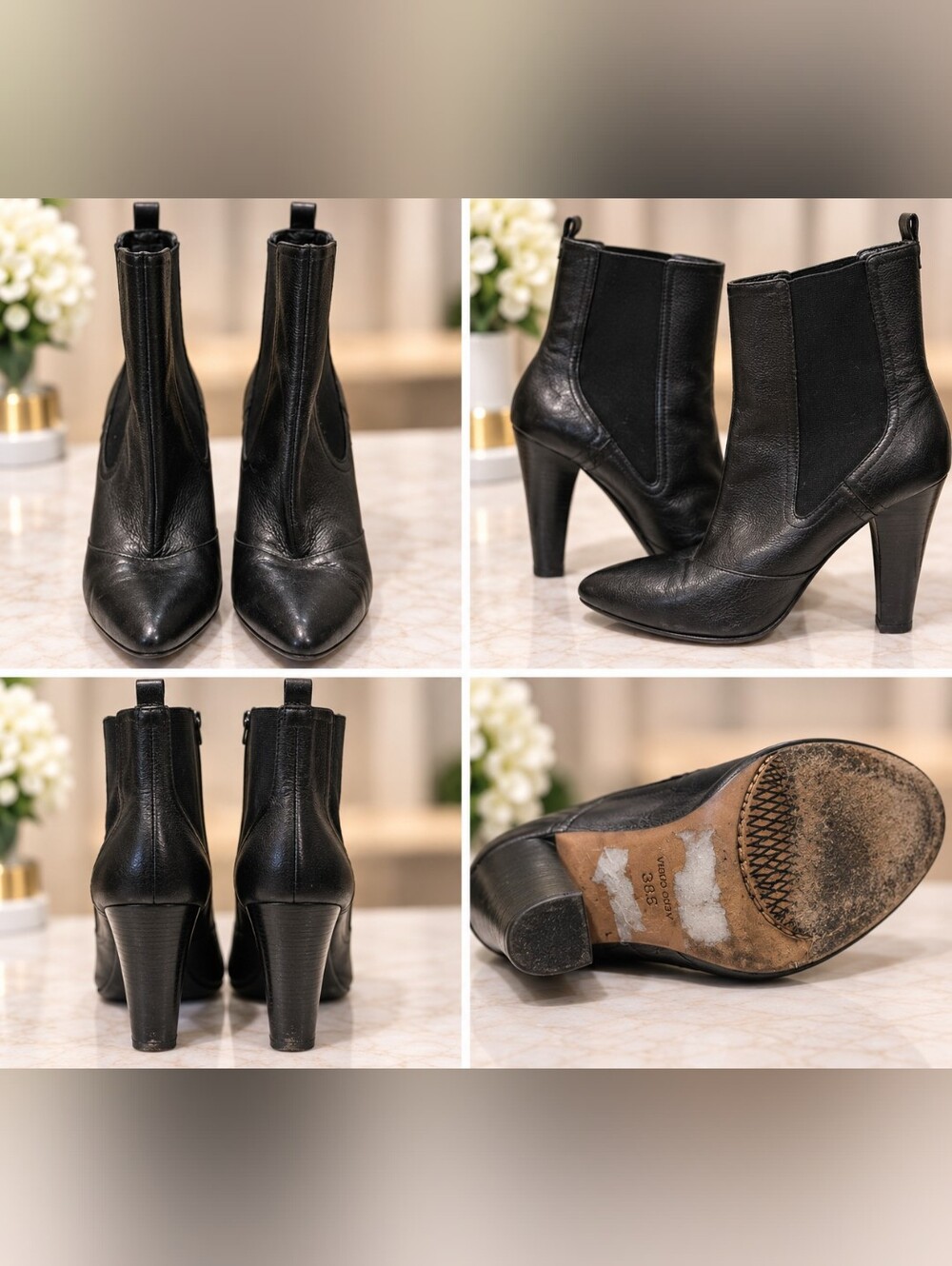 Black Leather Vero Cuoio High-Heel Ankle Boots – Size 8.5